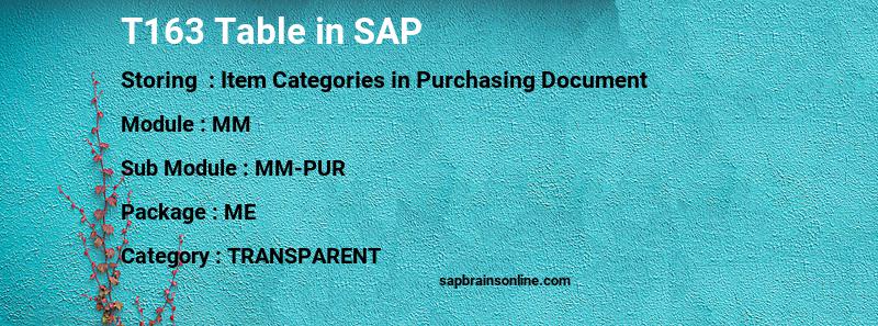 SAP T163 table