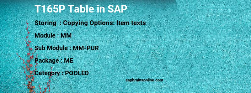 SAP T165P table