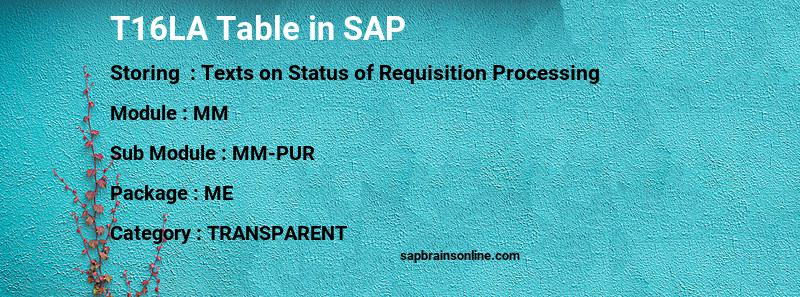 SAP T16LA table