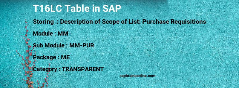 SAP T16LC table