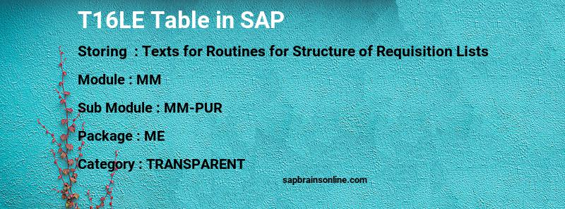 SAP T16LE table