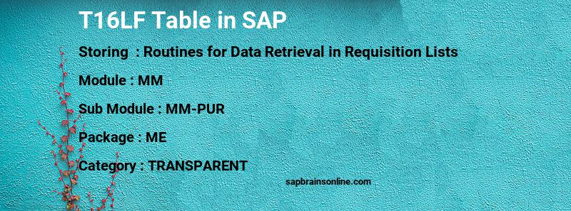 SAP T16LF table