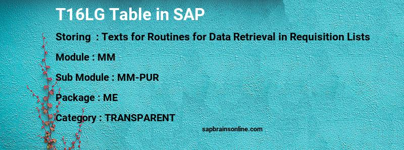 SAP T16LG table