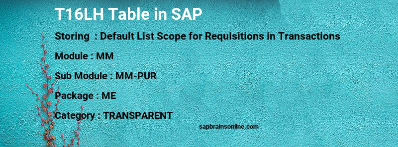 SAP T16LH table