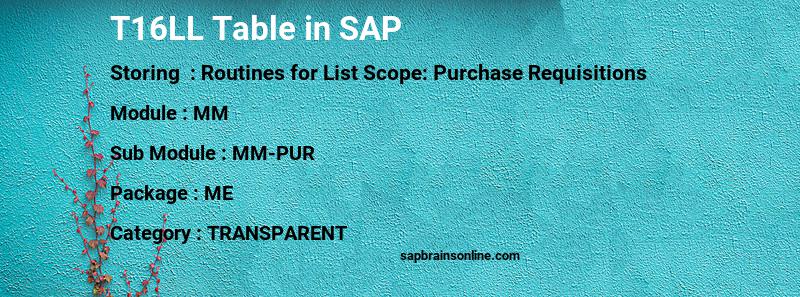 SAP T16LL table