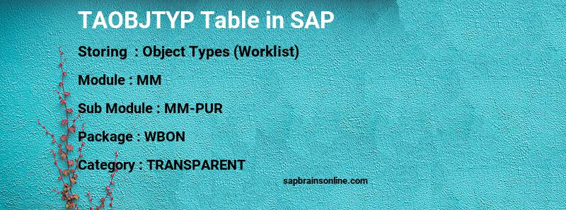 SAP TAOBJTYP table
