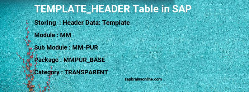 SAP TEMPLATE_HEADER table