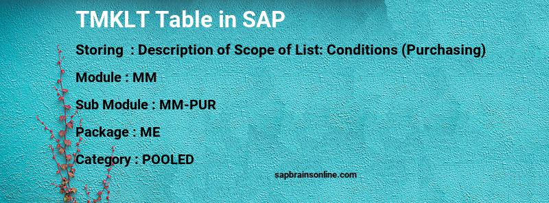 SAP TMKLT table