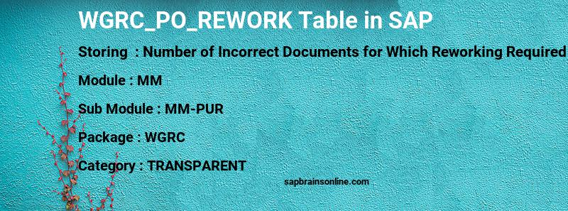SAP WGRC_PO_REWORK table