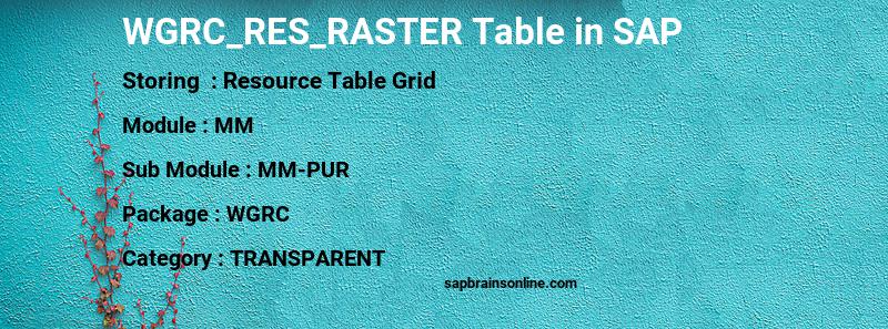 SAP WGRC_RES_RASTER table