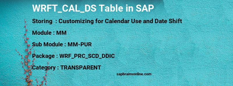 SAP WRFT_CAL_DS table