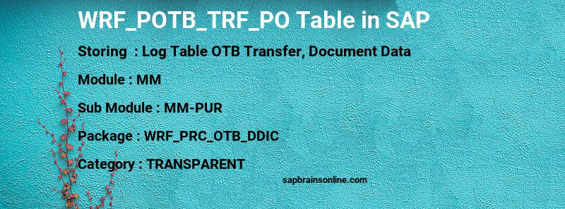 SAP WRF_POTB_TRF_PO table