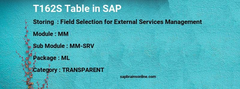 SAP T162S table