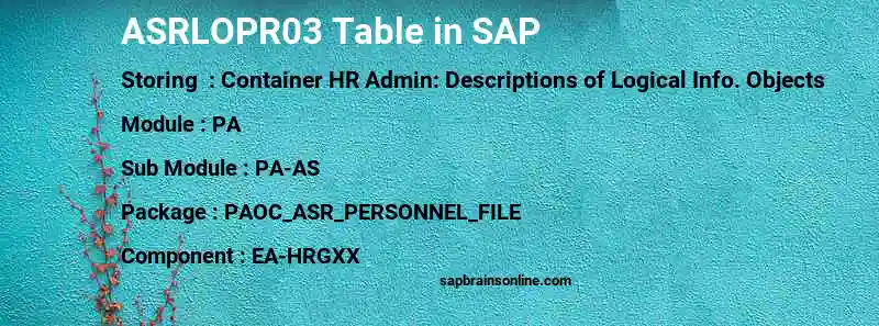 SAP ASRLOPR03 table