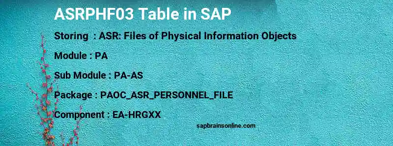 SAP ASRPHF03 table