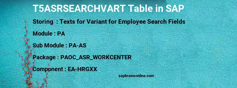 SAP T5ASRSEARCHVART table