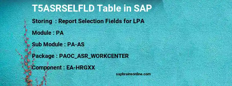 SAP T5ASRSELFLD table