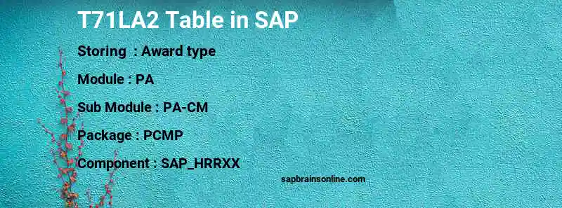 SAP T71LA2 table
