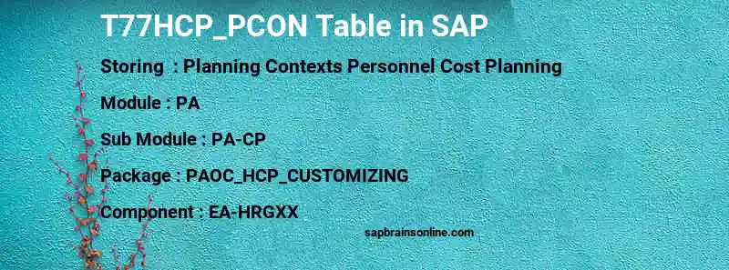 SAP T77HCP_PCON table