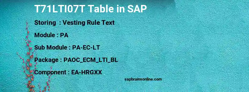 SAP T71LTI07T table