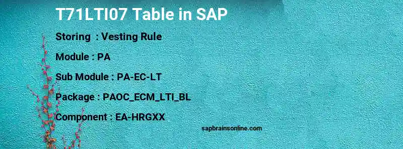 SAP T71LTI07 table
