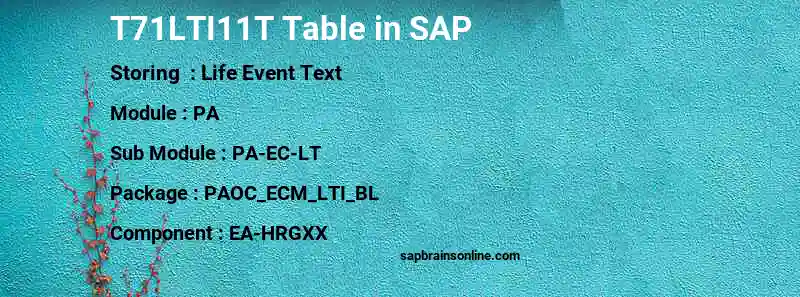 SAP T71LTI11T table