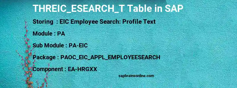 SAP THREIC_ESEARCH_T table