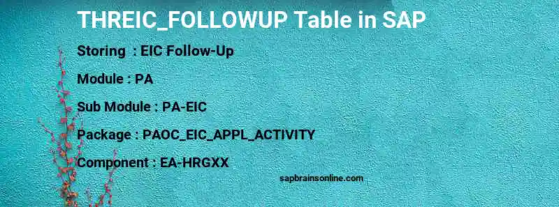 SAP THREIC_FOLLOWUP table