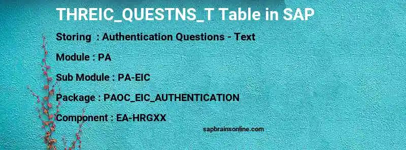 SAP THREIC_QUESTNS_T table