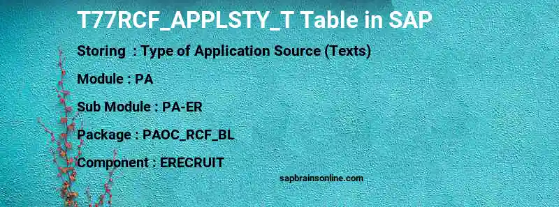 SAP T77RCF_APPLSTY_T table