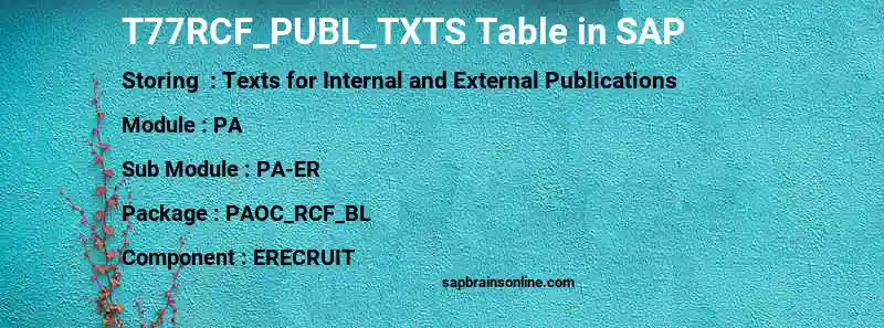 SAP T77RCF_PUBL_TXTS table