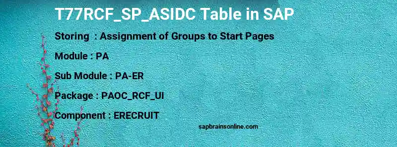 SAP T77RCF_SP_ASIDC table