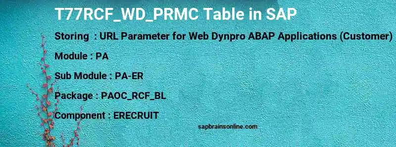 SAP T77RCF_WD_PRMC table