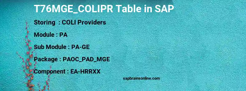 SAP T76MGE_COLIPR table