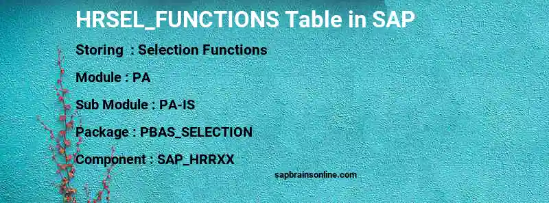 SAP HRSEL_FUNCTIONS table
