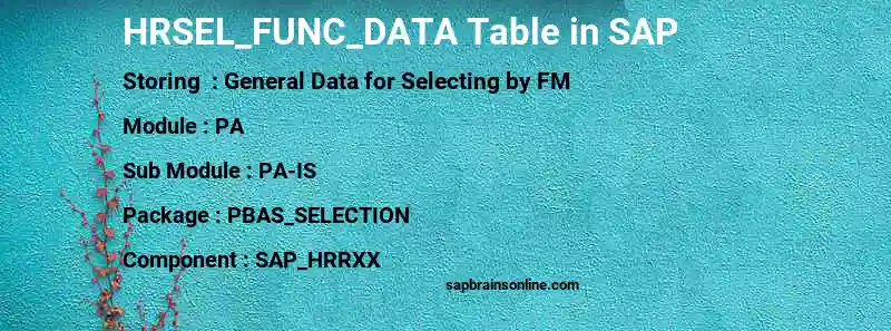 SAP HRSEL_FUNC_DATA table