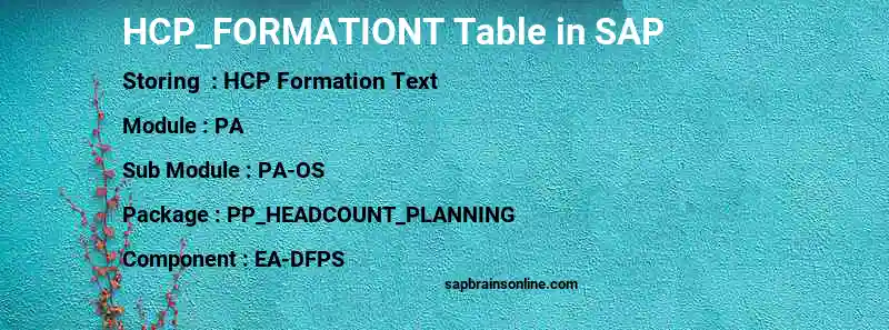 SAP HCP_FORMATIONT table