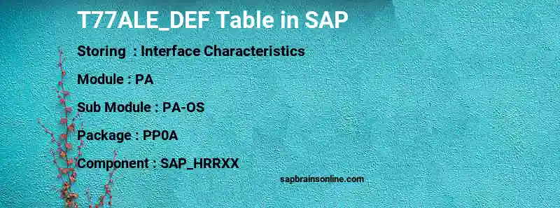 SAP T77ALE_DEF table