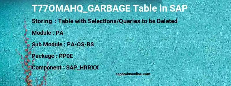 SAP T77OMAHQ_GARBAGE table