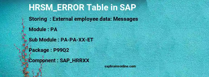 SAP HRSM_ERROR table