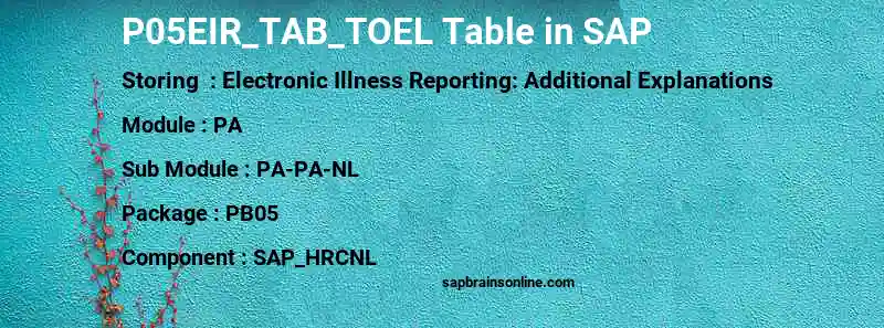 SAP P05EIR_TAB_TOEL table