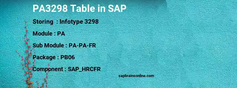 SAP PA3298 table