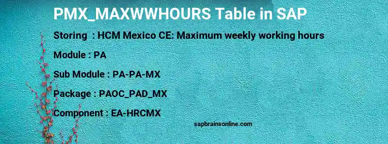 SAP PMX_MAXWWHOURS table