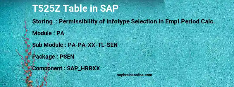 SAP T525Z table