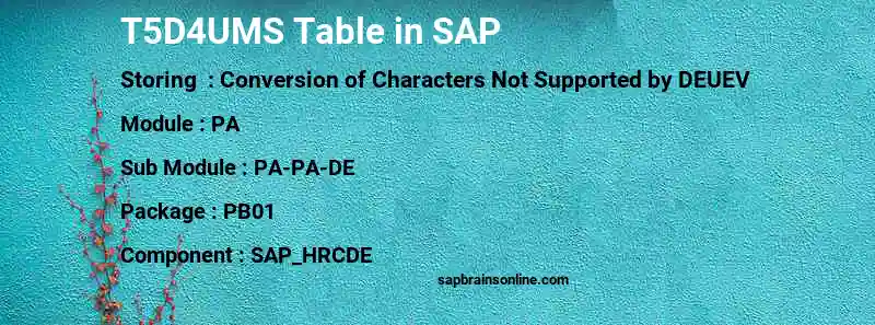 SAP T5D4UMS table