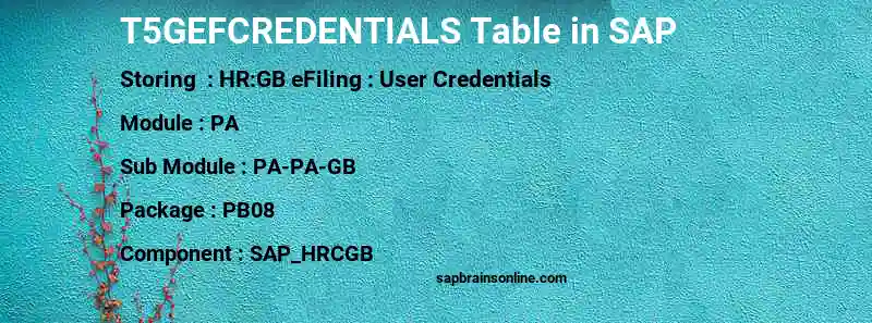 SAP T5GEFCREDENTIALS table