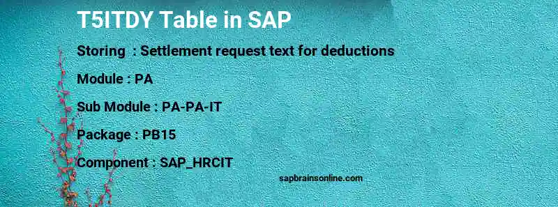 SAP T5ITDY table