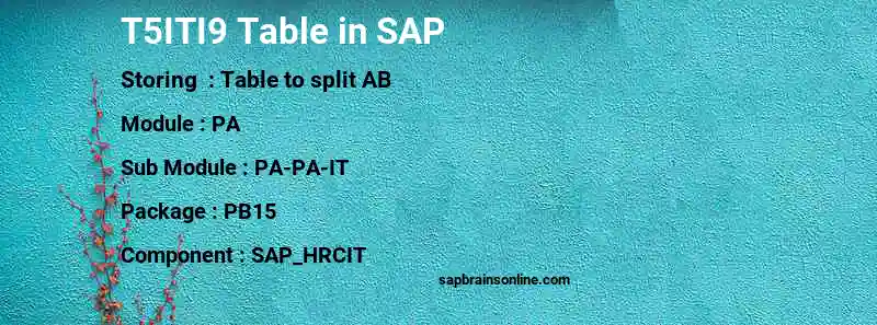 SAP T5ITI9 table