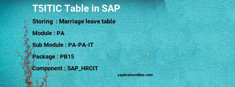 SAP T5ITIC table