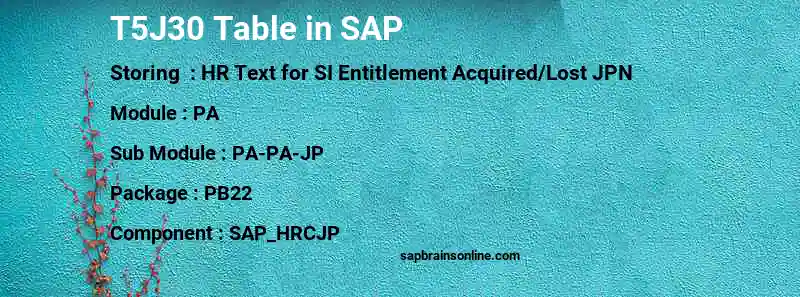 SAP T5J30 table